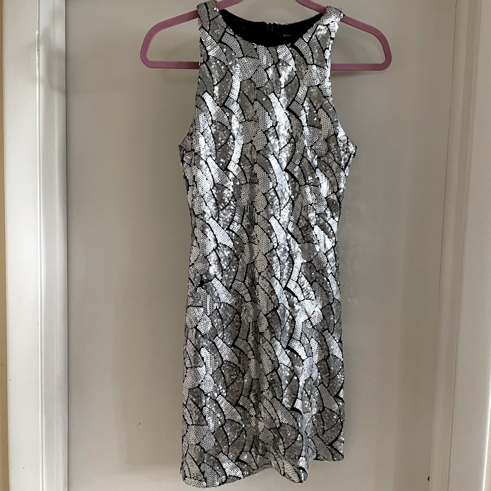 Sexy silver sequence Bebe minidress retro 60s style